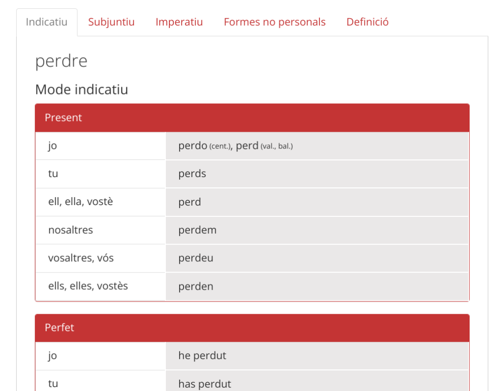 Conjugador de verbs softcatala